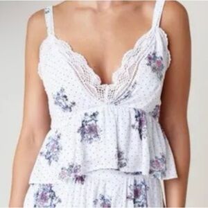 Alya Floral Lace Trim Tank Top NWT Francesca’s size XS Dainty Cropped PJs Rayon